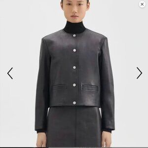 Theory The Crop Cropped Leather Boxy Lady Blazer Jacket size 10